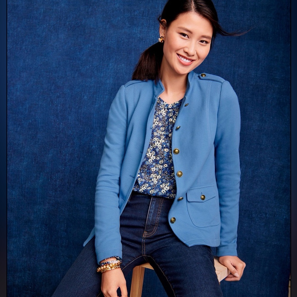 Talbots Blue‎ Knit Military Band Style Button-Up Jacket Size 6